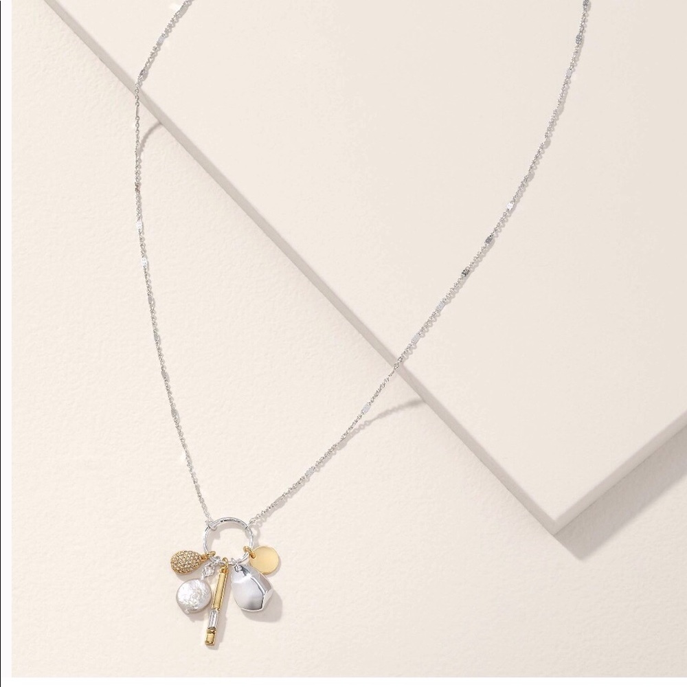 Stella & Dot Ulani Cluster Necklace with multi silver pendant charms